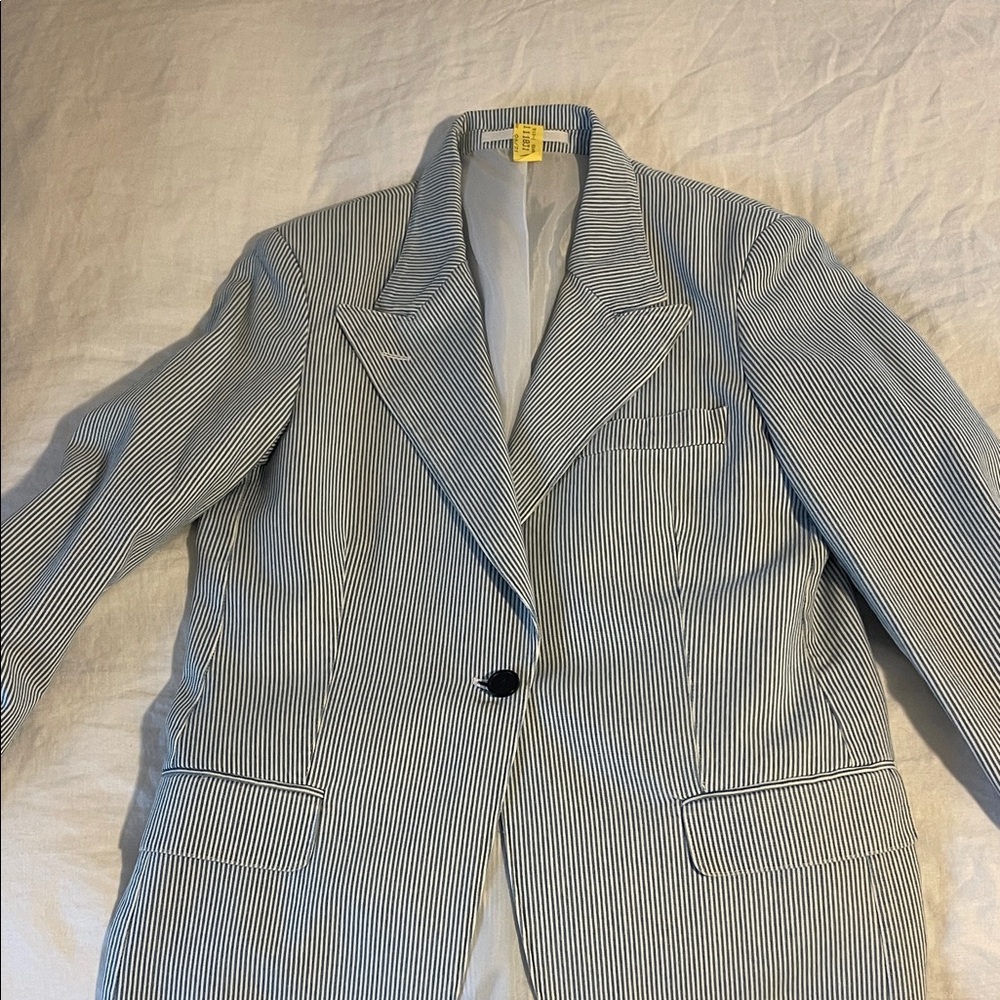 Officine Generale sear sucker Blue and White Striped Blazer